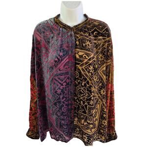 Johnny Was XL Velvet Burnout Blouse | Boho Festival Western Chic Artsy Plus-size